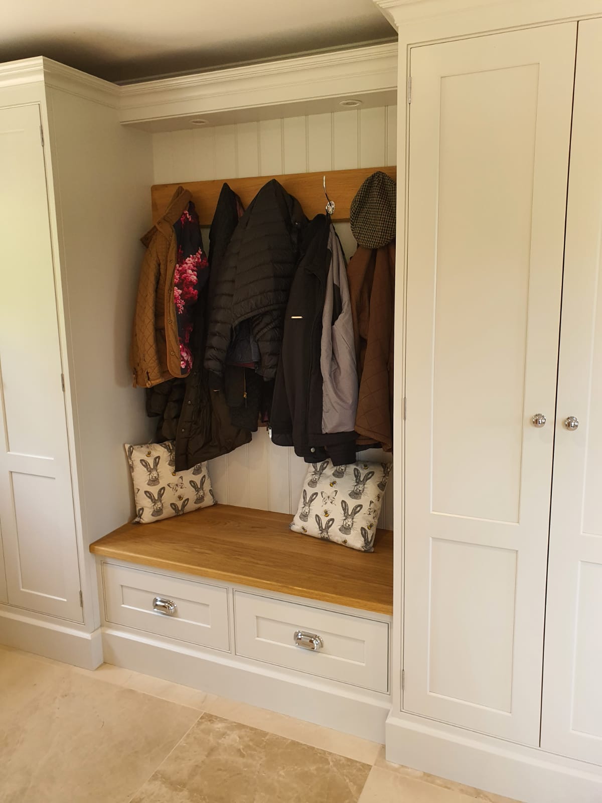 Take a look - Essential Family Boot Room, seamlessly integrated with the kitchen. Tall bowed storage ads wow. Contact us for more ideas.