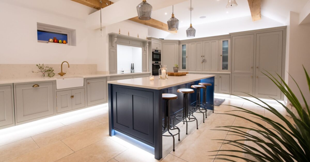 This Barn Conversion Sophisticated Shaker Kitchen is a stunning space for families and entertaining. Bespoke Kitchens Suffolk