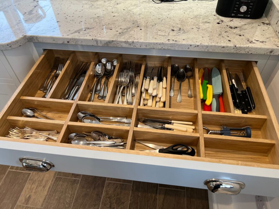 Elevate your Kitchen Storage with bespoke utensil drawers from Knights Country Kitchens. London, Essex, Hertfordshire, Suffolk