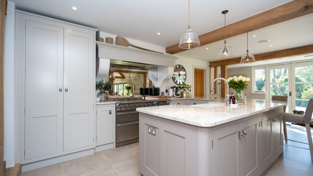 Modern Farmhouse Kitchen. A stunning Shaker Style painted kitchen. Take a look at the whole project. Suffolk, Essex. Hertfordshire