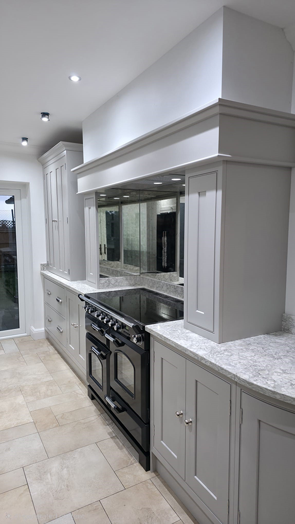 Take a look at this kitchen transformation in Essex. Grey Galley Style Kitchen. Lasting design with expert craftmanship.